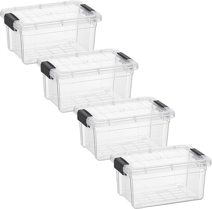 Superio Clear Storage Bins with Lids, Stackable Storage Box with Latches and Handles, Extra Small, 4 Pack 1.75 Quart