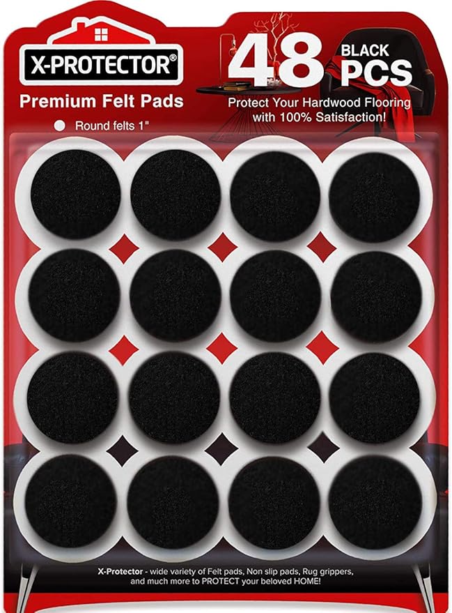 X-Protector Black Felt Furniture Pads - 48pcs for Wood Floors