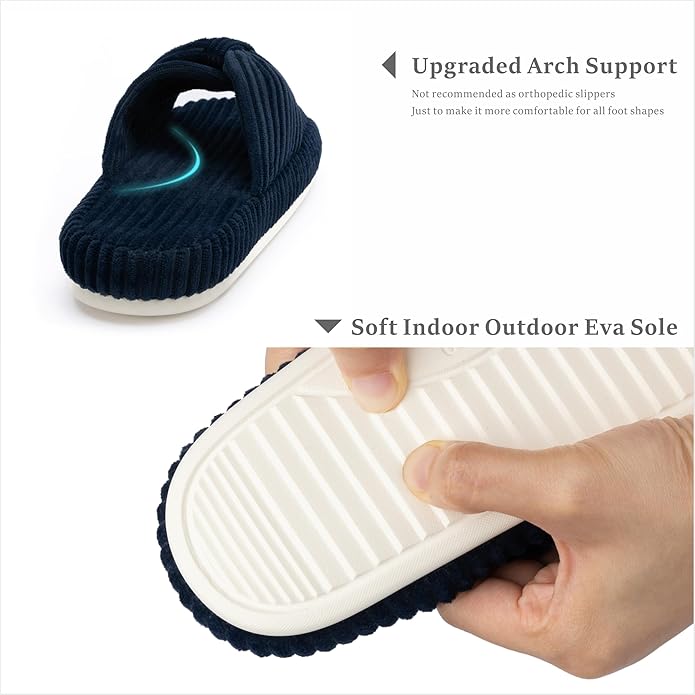 Chantomoo Slippers for Women Memory Foam House Bedroom Corduroy Bow Crossbands Slide Slipper Shoes Comfy Trendy Gift Slippers