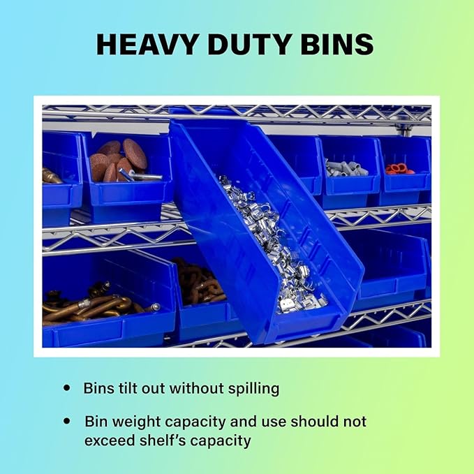Akro-Mils 30130 Plastic Shelf Bins, Heavy Duty Storage Bins for Garage, Closet, and Drawer Organization, 12-Inch x 6-1/2-Inch x 4-Inch, Blue, 12-Pack