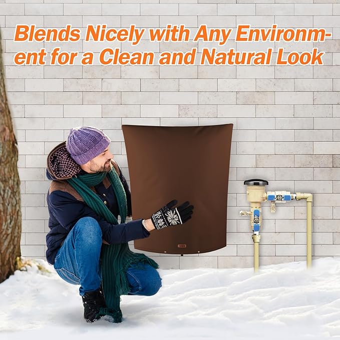 TOHONFOO Backflow Preventer Pipe Insulation Cover (5°F) - Irrigation Sprinkler Valve Insulated Pouch - Water Well Pump Cover - Sturdy 5 Layers for Winter Freeze Protection, 28" W x 36" H, Brown