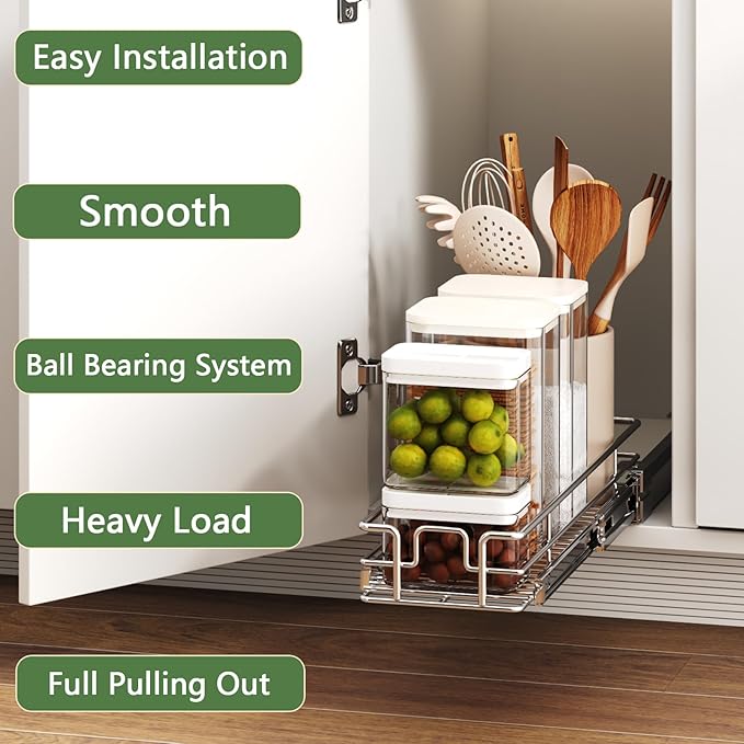 Pull Out Cabinet Organizer 5½" W x 21½" D, Heavy Duty Cabinet Pull Out Shelves, Slide Out Drawers Organization for Kitchen Cabinets Bathroom