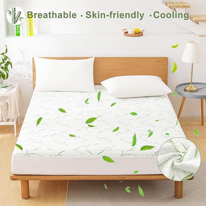 King Waterproof Mattress Protector, Rayon Made from Bamboo Mattress Pad Cover, Soft Breathable Cooling Mattress Pad Cover,Mattress Protector up to 21” Deep Pocket Tightly Fitted Mattress Protection