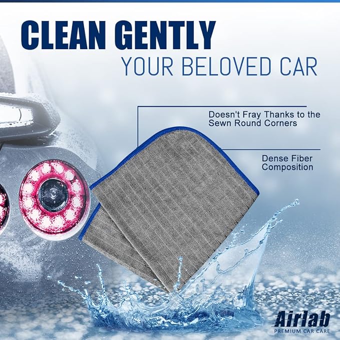 Airlab Microfiber Towels for Cars Wash Drying Auto Detailing, Highly Absorbent, Lint-Free, Streak-Free, All-Purpose Cleaning Cloths for Household, 16" x 16", Pack of 8, Grey