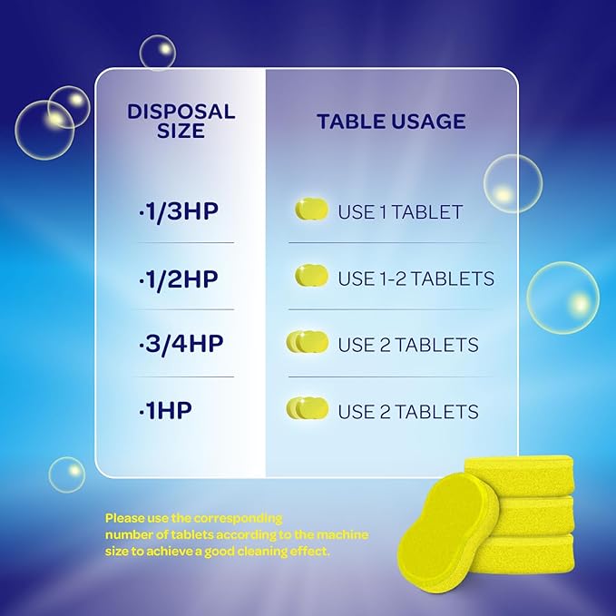 Garbage Disposal Cleaner and Deodorizer Tablets - Kitchen Sink Cleaner and Deodorizer, Septic Safe, Lemon Scent, Removes Odor-Causing Residues (12 Pack)