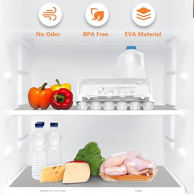 Light Gray Shelf Liners for Kitchen Cabinets Refrigerator Liners Waterproof & Oil-Proof Kitchen Cupboard Liner Drawer Mats EVA Material Non Adhesive Fridge Liner for Shelves 23.6 x 393.7 Inches
