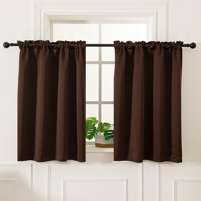 Pickluc Blackout Curtains 45 Inches Long 2 Panels, Room Darkening Tiers with Rod Pocket, Short Black Out Curtain for Small Window, 42" Wide and 45" Length, Set of Two, Chocolate Brown.
