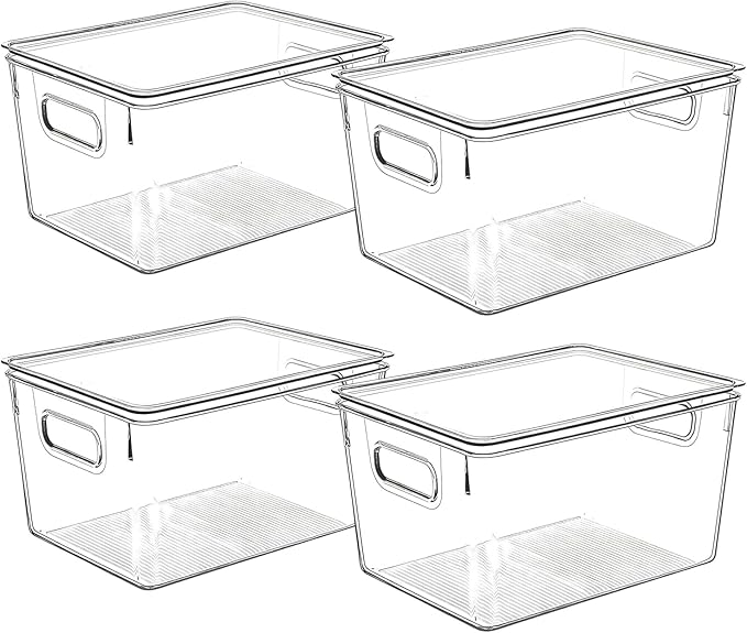 Clear Plastic Storage Bins with Lids, Perfect for Kitchen Organization or Pantry Organization and Storage, Stackable Fridge Organizer Bins, Storage Containers for Organizing, Cabinet Organizers