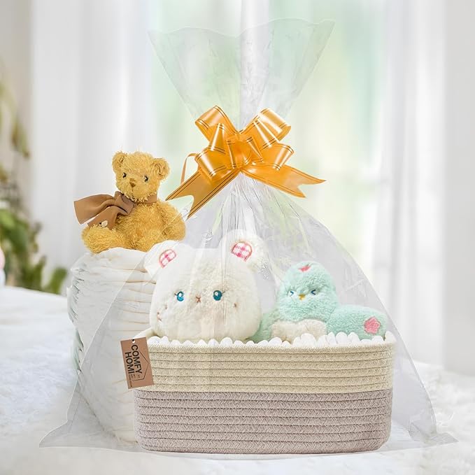 COMFY-HOMI 13" x 8.5" x 5.1" Storage Baskets for Organizing | Cotton Rope Woven Basket | Toy Storage Bin Box | Basket for Shelves, Closet Organizer Bin, Decorative Closet Shelf, 3 Pack, beige brown
