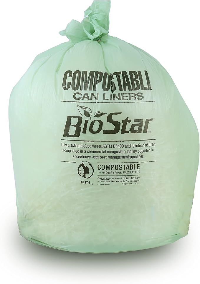 Plasticplace 40-45 Gallon Compostable Trash Bags │ 1 Mil │ Green Tint Garbage Can Liners │ 40” x 46” (50 Count)