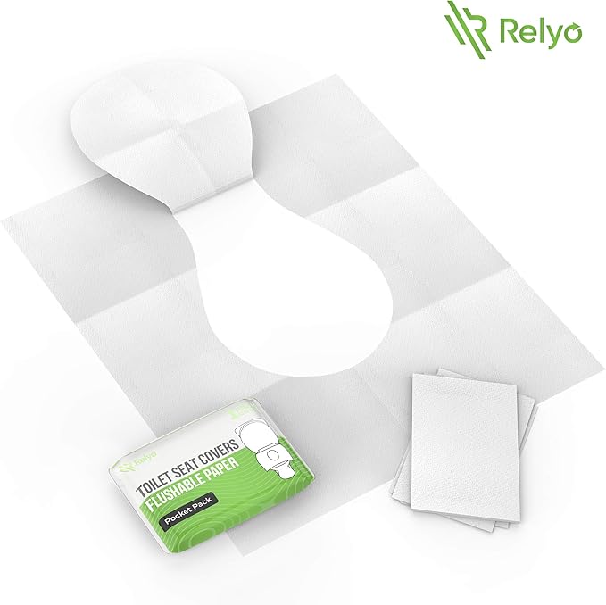 Toilet Seat Cover Paper Flushable (50 Pack) - XL for Adults and Kids Potty Training, 100% Biodegradable Travel Supplies Essentials for Public Restrooms, Airplane, Camping, Festivals