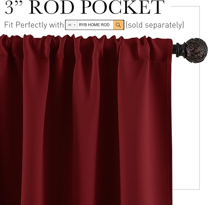 RYB HOME RV Camper Door Window Curtains -Blackout Privacy Curtains & Drapes for Bathroom Bedroom Kitchen Portable Travel Trailer Small Window Decor, W 34 x L 24, Burgundy Red, 2 Panels