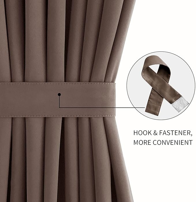 DWCN French Door Curtains – Rod Pocket Thermal Blackout Curtain for Doors with Glass Window, Kitchen and Patio Doors for Privacy, 25 X 72 Inches Long, 1 Curtain Panel with Tieback，Khaki
