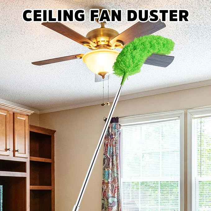 Cobweb Duster with Extension Pole, Bafezoze Ceiling Fan Duster with Long Handle, Spider Web Brush Flat Duster for Under Appliances High Ceilings Outdoor