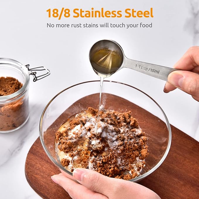 Measuring Spoons: U-Taste 18/8 Stainless Steel Measuring Spoons Set of 9 Piece: 1/16 TSP, 1/8 TSP, 1/4 TSP, 1/3 TSP, 1/2 TSP, 3/4 TSP, 1 TSP, 1/2 tbsp & 1 tbsp Dry and Liquid Ingredients