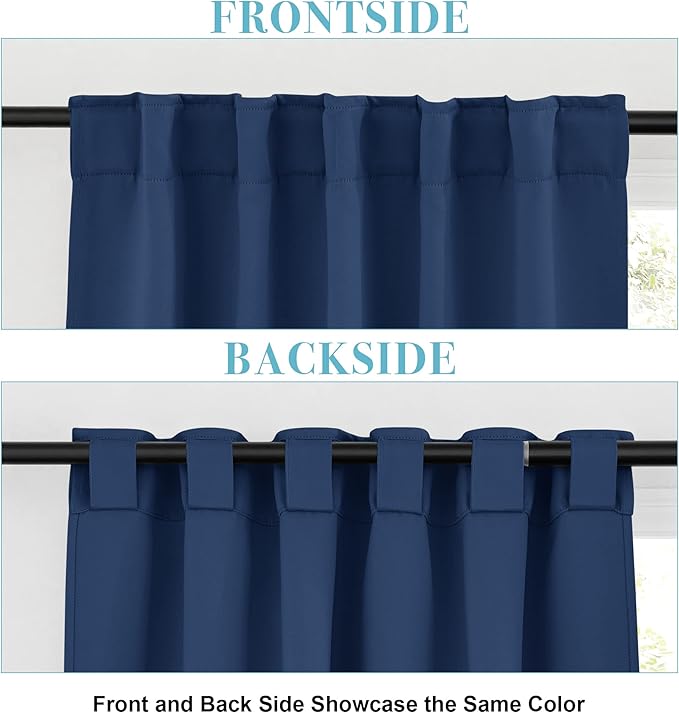 RYB HOME Blackout Curtains for Living Room, Back Tab & Rod Pocket Top Insulating Window Decor for Bedroom Dining Classroom Home Office, W 62 x L 63, Navy, 2 Panels