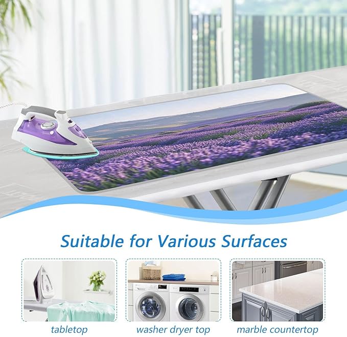 Lavender Field and Mountain Ironing Mat Thickened Ironing Blanket Travel Portable Double-Side Using Ironing Pad Travel Isolate Heat Pad Cover for Washer Dryer Table Top Countertop 27.6x47.2in
