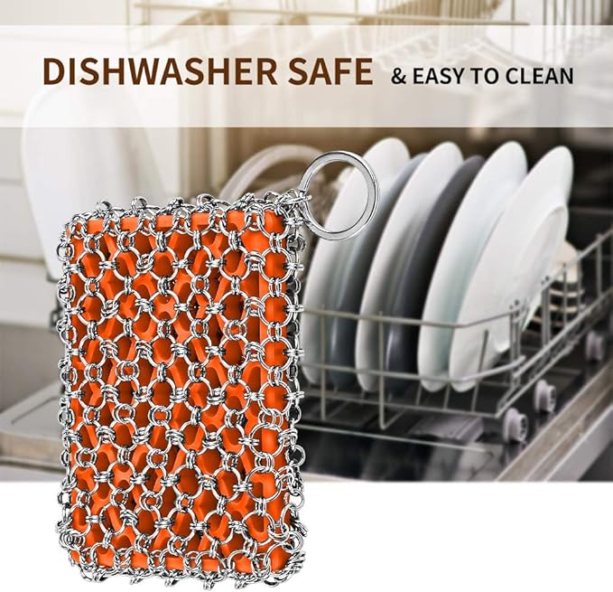 Most Flexible Cast Iron Scrubber, 316L Cast Iron Cleaner Chainmail Scrubber, Chain Scrubber for Cast Iron Pans, Pots, Skillets, Chain Mail Scrubbing Pad Scrub for Cast-Iron, Cast Iron Cleaning