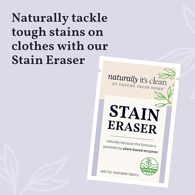 Naturally It's Clean Stain Eraser, Natural Enzymes Based/Biodegradable Instant Stain Removal, Spot Wipe Removes Wine, Coffee, Soda, Spills, Odor on Clothes, Bags, 60 Count (Pack of 1)