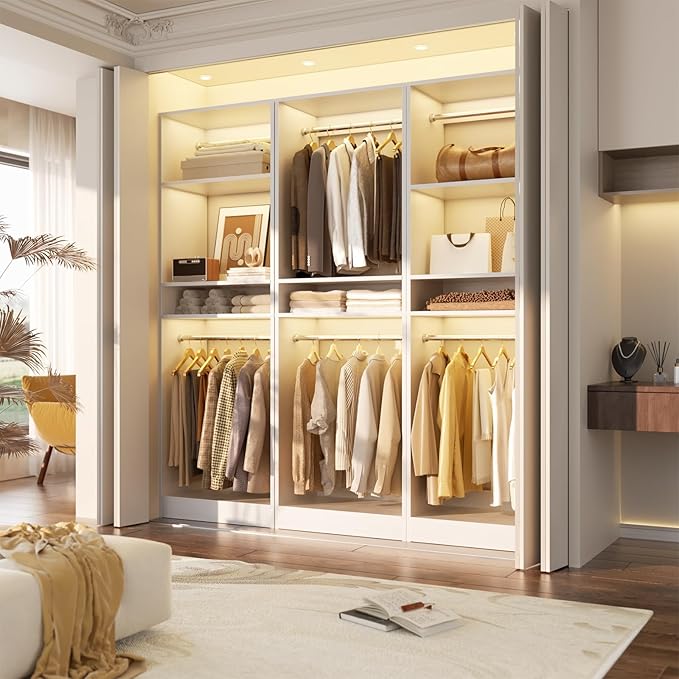 Unikito Freestanding Closet System, 25” Closet Organizer Wardrobe with Hanging Rods & Shelve, Adjustable Clothes Garment Rack, Sturdy Walk in Closet Tower, Easy Assembly, 25" W x 16" D x 80" H, White
