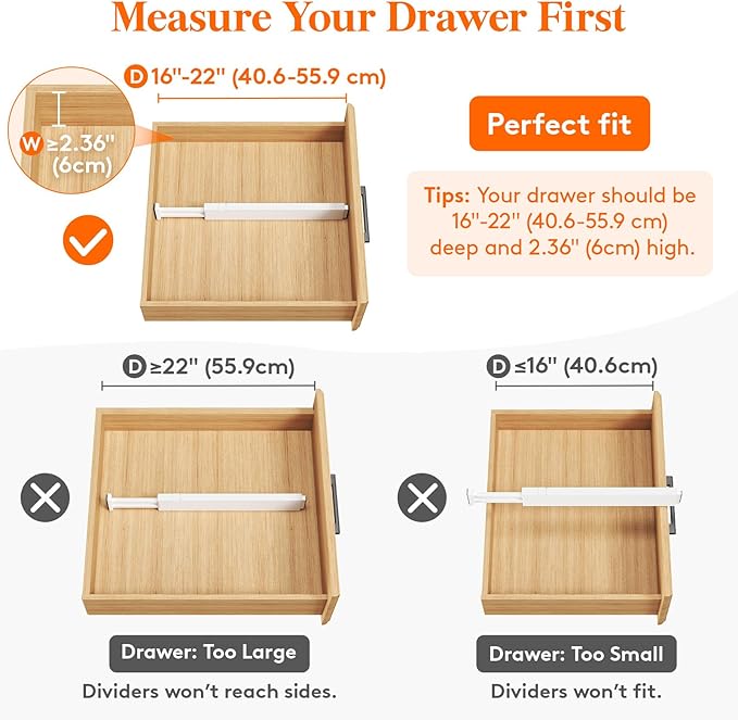 Lifewit 8 Pack Kitchen Drawer Dividers 2.36" High, 16"-22" Adjustable Drawer Organizer for Utensils/Clothes/Makeup, Plastic Expandable Separators in Dresser/Bedroom/Bathroom/Office Storage