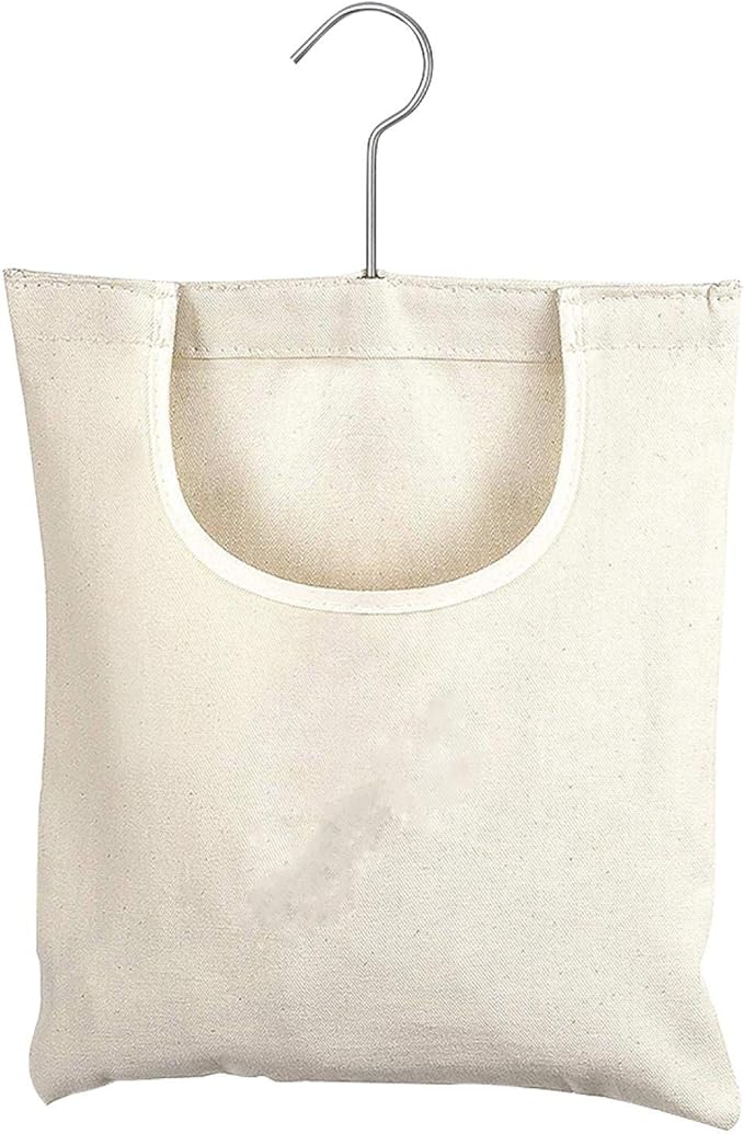 JIANWEI Canvas Clothespin Bag, Clothes Pins Bag Holder, Laundry Clothes Pin Storage Organizer with Hook, Portable Hanging Storage Organizer For Home Balcony Travel(Beige)