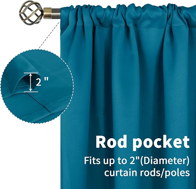 BGment Peacock Blue Blackout Curtains for Kitchen Cafe Window - Short Window Drapes Thermal Insulated Blackout Blinds for Rv Bathroom Privacy, 42 x 40 Inch, 2 Panels