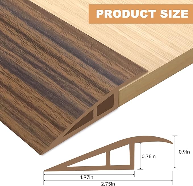 Vinyl Door Threshold Flooring Transition Strip Self Adhesive Carpet Edging Strip for Laminate Doorway Edge Threshold from 3/5" to 4/5" (Smoked Brown Wood Grain, 10 Ft)
