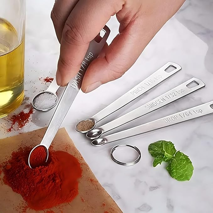 Stainless Steel Measuring Spoons Set of 13, Includes 7 Rectangular Measuring Spoons, 1 Leveler & 5 Tiny Spoons, Compact Spoons Design for Spice Jars, Ideal for Dry and Liquid Ingredients