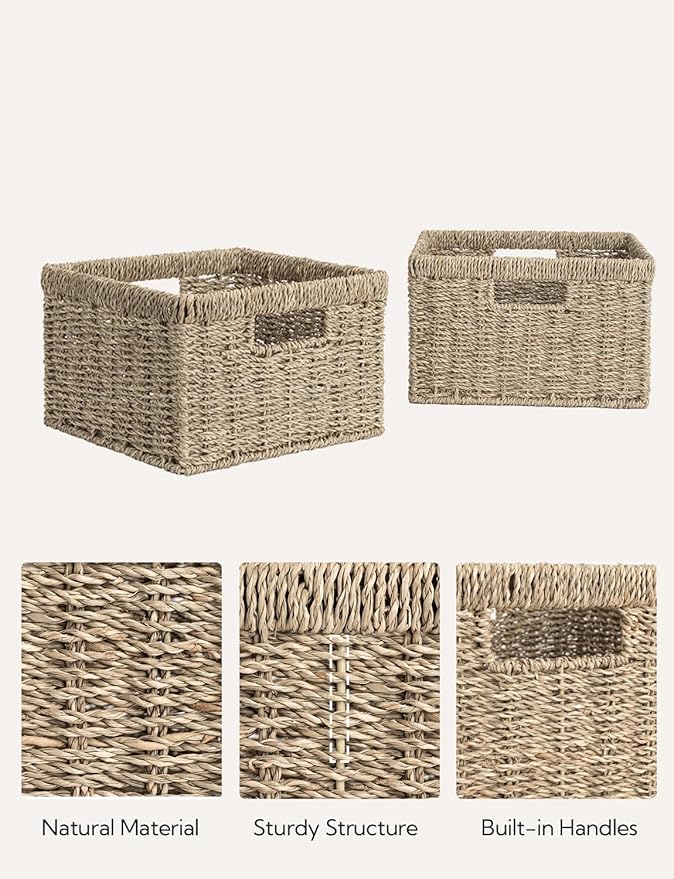 StorageWorks Wicker Storage Baskets, Large and Small Baskets, Handwoven Seagrass Basket for Organizing, Decorative Wicker Baskets with Built-in Handles, Set of 2