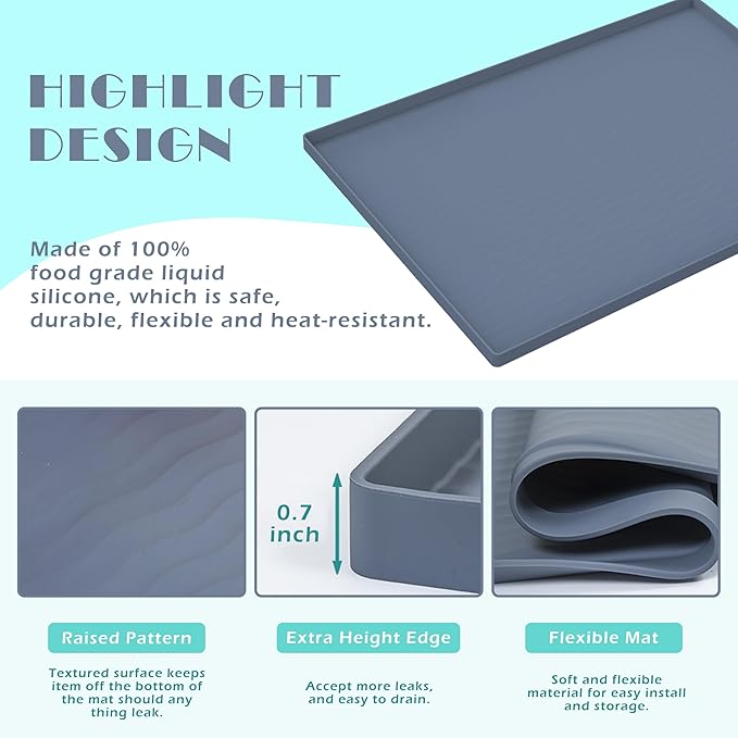 URMONA Waterproof Silicone Under Sink Mat 22'' x 22'' Shelf Liner for Kitchen and Bathroom, Cabinet and Counter Protector, Storage and Organizers, Litter Mat, Pet Cat Puppy Essentials(Beige)