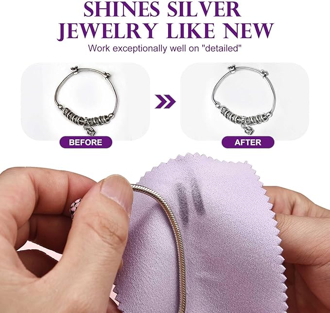 SEVENWELL 50pcs Jewelry Cleaning Cloth Purple Polishing Cloth for Sterling Silver Gold Platinum Small Silver Polish 8x8cm