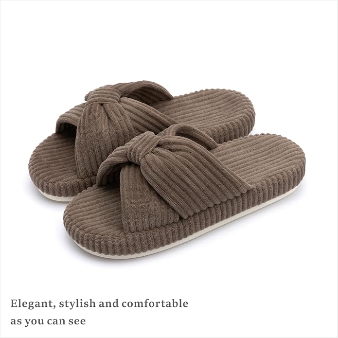 Chantomoo Slippers for Women Memory Foam House Bedroom Corduroy Bow Crossbands Slide Slipper Shoes Comfy Trendy Gift Slippers