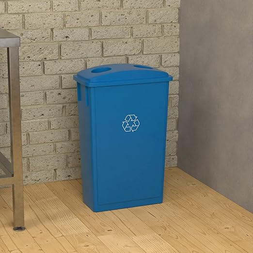 23 Gallon Blue Recycle Slim Jim Trash Can with Bottle Slot Lid