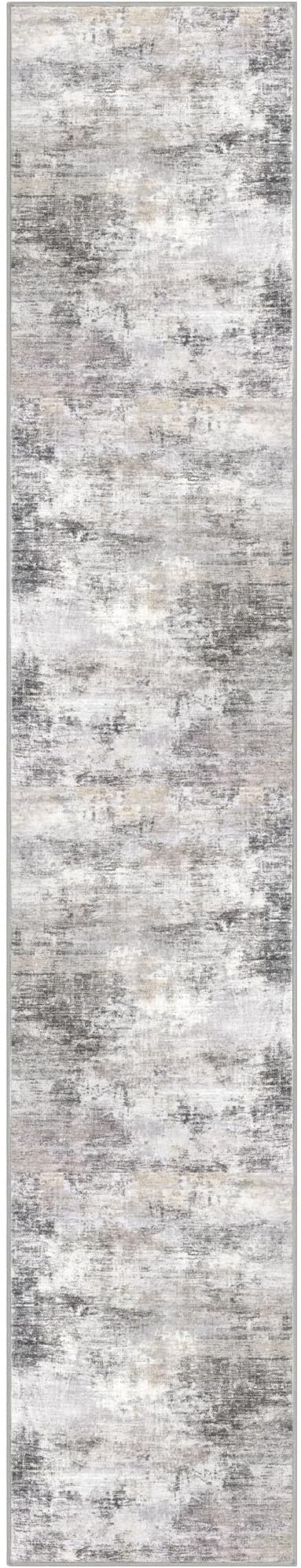 IOHOUZE Abstract Runner Rug 3x18 Ft Washable Runners for Hallways, Non Slip Kitchen Runner Printed Faux Wool Entryway Runner Indoor, Modern Abstract Floor Carpet for Hall Stair, Grey Beige