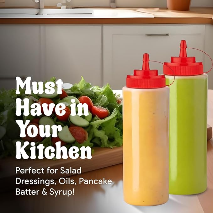 Norcalway 12 oz Condiment Squeeze Bottles for Sauces - Leak Proof - 6 Pack
