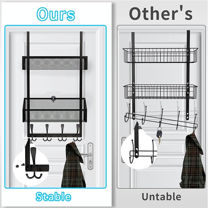 Over The Door Hooks Organizer, Coat Rack Over The Door Storage Hanger Towel Rack, Back of Door Storage Organizer for Bathroom,Bedroom,Kitchen,Office (Black 3-Tier)