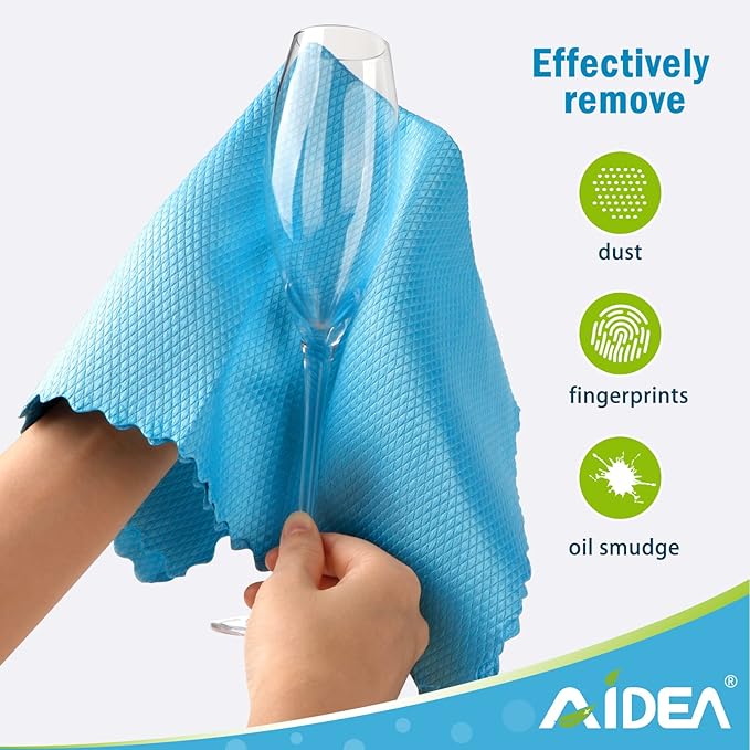AIDEA Microfiber Glass Cleaning Cloth, 8PK, Premium Microfiber Glass and Window Cleaner, Lint Free Quickly Clean Windows, Glasses, Windshields, Mirrors, Stainless Steel, 12"x12"