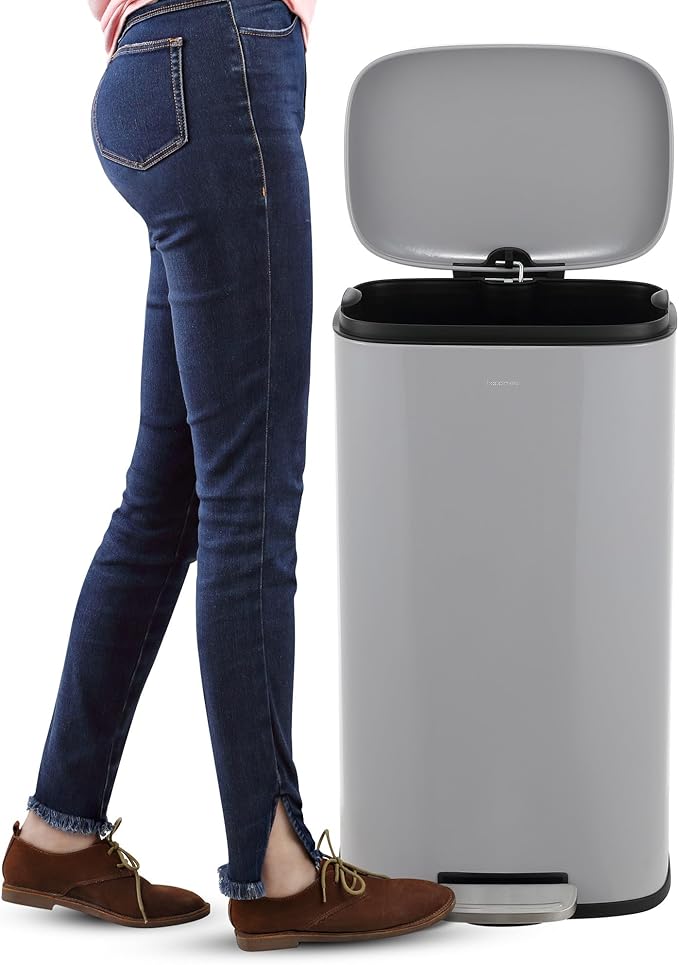 happimess HPM1006I Connor Rectangular 13-Gallon Trash Can with Soft-Close Lid and Free Mini Trash Can, Fingerprint Resistant, Modern, Minimalistic for Home, Kitchen, Office, Bathroom, Fog Gray