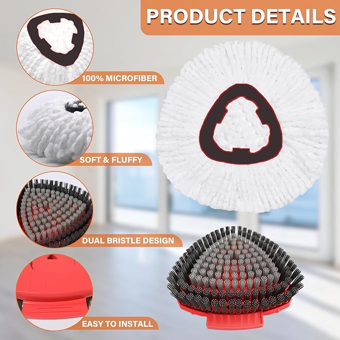 5 Pack Spin Mop Head Replacement for O Cedar EasyWring 1-Tank System,Include 4 Mop Replace Heads + 1 Upgrade Scrubber Brush, 100% Microfiber Mop Refills Deep Cleaning Machine Washable
