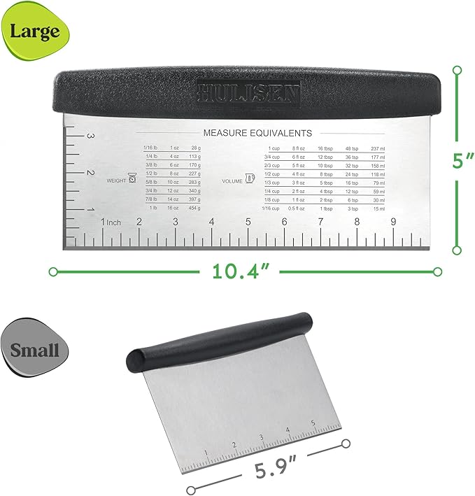 HULISEN Large Bench Scraper for Baking, 10 inch Dough Pastry Scraper with Measuring Scale, Stainless Steel Cake Scraper, Pizza Cutter, Food Chopper, Bread Separator Knife