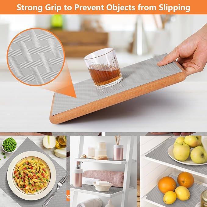 Light Gray Shelf Liners for Kitchen Cabinets Refrigerator Liners Waterproof & Oil-Proof Kitchen Cupboard Liner Drawer Mats EVA Material Non Adhesive Fridge Liner for Shelves 17.5 x 157.4 Inches