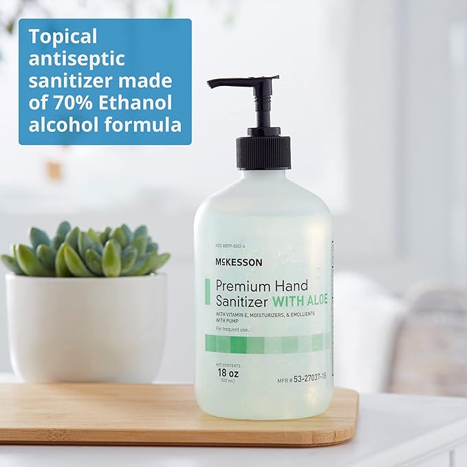 McKesson Hand Sanitizer with Aloe, 18 oz Pump Bottle [Pack of 2] – 70% Ethyl Alcohol, Spring Water Scent, No-Rinse Gel with Vitamin E and Moisturizers, Medical-Grade Sanitizer