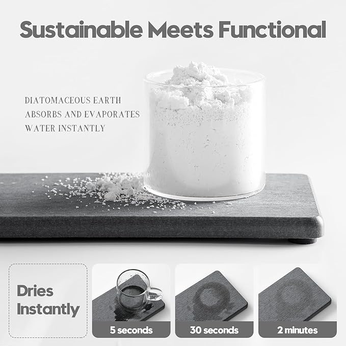 3PCS Water Absorbing Soap Dish Sponge Holder, Diatomite Stone Drying Tray Mat Sink Caddy for Kitchen Counter & Bathroom, Small Stone Bath Mat Faucet Accessories Organizer Protector,Dark Gray,9"x 3.5"