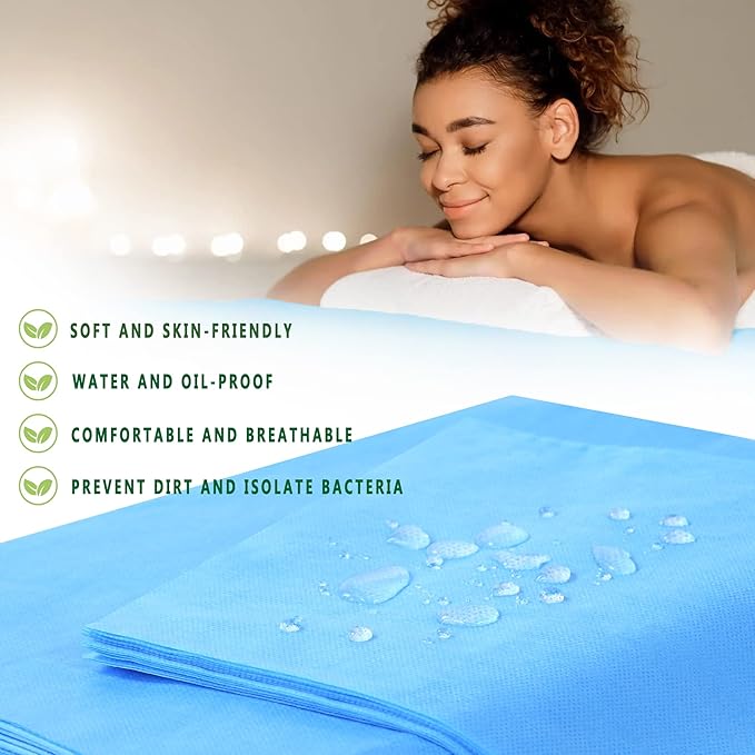 200 Pcs Disposable Bed Sheets 31" x 71" Massage Table Sheets Non Woven Fabric SPA Bed Cover Breathable for Massage Beauty Tattoos (200 Pcs Blue-2)