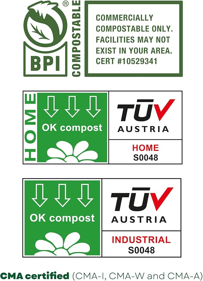 bioMat 2.6 Gallon Compostable Trash Bags with Handle Ties, 150 Count, Compost Bags for Garbage Bins, BPI ASTM D6400 and CMA Certified Trash Bags
