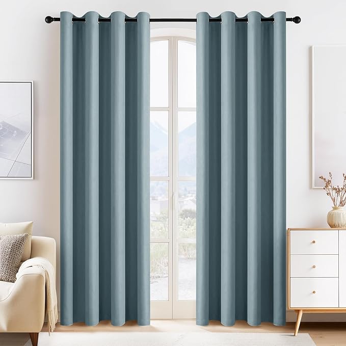 PONY DANCE Dusty Blue Blackout Curtains 80 inch Long 2 Panels Set, Thermal Insulated Solid Grommet Closet Curtains for Bedroom Closet Door, Temporary Doorway Cover Room Divider Drapes, W 55" x L 80"
