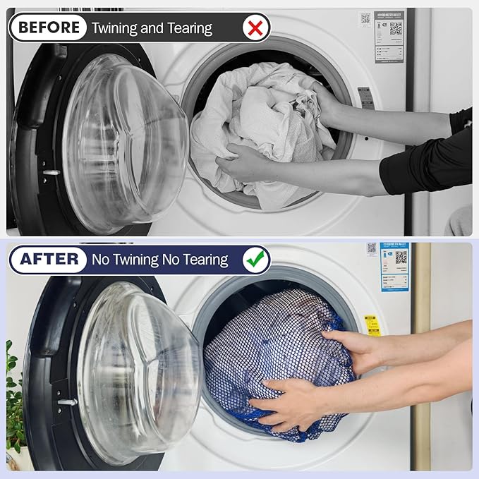 3Pcs Mesh Laundry Bags Washing Machine Mesh Wash Bags Jumbo for Delicates Clothes,Bed Linen,Toys with Drawstring Closure Sturdy(3 XXLarge 28 x 26 Inches, Blue)