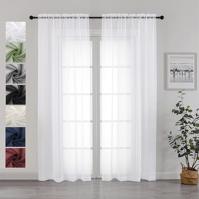 Chyhomenyc White Sheer Curtains 84 Inches Long 2 Panels Set - Light Filtering White Curtains for Living Room, Soft Gentle Voile Rod Pocket Bedroom Window Drapes, 42Wx84L Inch, 2PCS