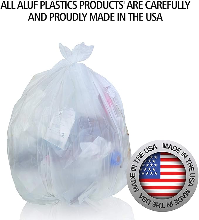 Aluf Plastics High Density Trash Bags, 10 Gallon, 1000 Count, 8 Micron (eq), 24" x 24", Clear, for Bathroom, Office, Industrial, Commercial, Janitorial, Municipal, Recycling